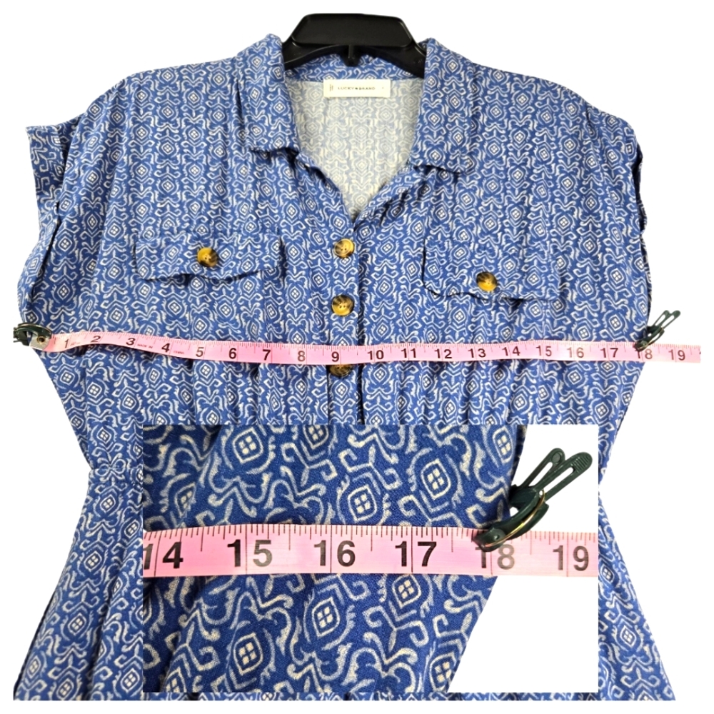 Lucky Brand Boho Midi Shirt Dress Blue Button Front Elastic Waist Size Small - Picture 13 of 15
